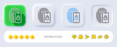 Lock line icon. Neumorphic, Flat shadow, 3d buttons. Fingerprint access sign. Security padlock symbol. Line lock icon. Social media icons. Vectorのイラスト素材