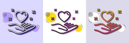 Hold heart line icon. Halftone dotted pattern. Gradient icon with grain shadow. Friends love sign....