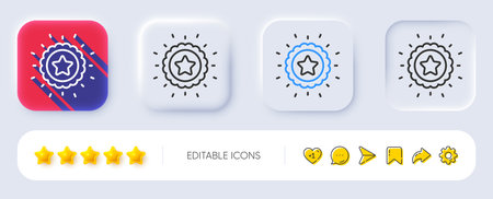 Winner star line icon. Neumorphic, Flat shadow, 3d buttons. Award medal sign. Best achievement symbol. Line winner star icon. Social media icons. Vectorのイラスト素材