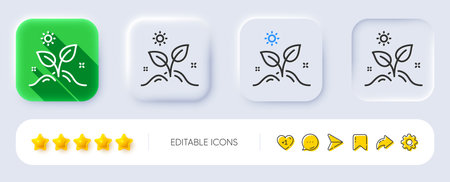 Leaves line icon. Neumorphic, Flat shadow, 3d buttons. Grow plant leaf sign. Environmental care symbol. Line grow plant icon. Social media icons. Vectorのイラスト素材