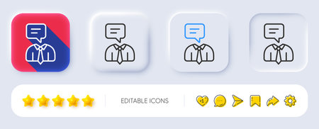 Human talking line icon. Neumorphic, Flat shadow, 3d buttons. Conversation sign. Communication speech bubble symbol. Line support service icon. Social media icons. Vectorのイラスト素材
