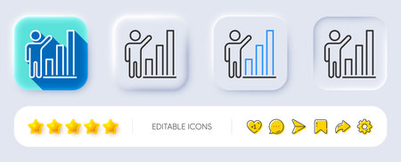 Graph line icon. Neumorphic, Flat shadow, 3d buttons. Column chart sign. Growth diagram symbol. Line graph chart icon. Social media icons. Vectorのイラスト素材