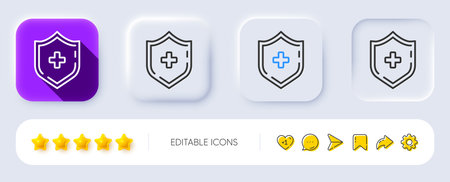 Medicine shield line icon. Neumorphic, Flat shadow, 3d buttons. Medical protection sign. Line medical shield icon. Social media icons. Vectorのイラスト素材