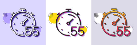 Timer 55 minutes line icon. Halftone dotted pattern. Gradient icon with grain shadow. Stopwatch time sign. Countdown clock symbol. Line timer icon. Various designs. Vectorのイラスト素材