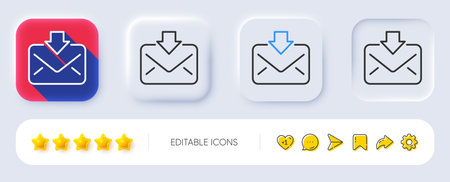 Mail download line icon. Neumorphic, Flat shadow, 3d buttons. Incoming Messages correspondence sign. E-mail symbol. Line incoming Mail icon. Social media icons. Vectorのイラスト素材