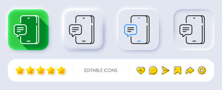 Phone message line icon. Neumorphic, Flat shadow, 3d buttons. Smartphone or Cellphone sign. Mobile accessories symbol. Line phone message icon. Social media icons. Vectorのイラスト素材