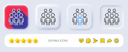Group people line icon. Neumorphic, Flat shadow, 3d buttons. Business conference sign. Team meeting...