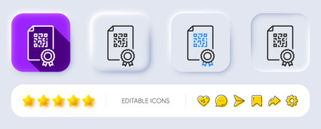 Qr code line icon. Neumorphic, Flat shadow, 3d buttons. Scan barcode sign. Certificate document...