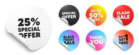 Discount sticker tag. Special offer paper price tags. 25 percent discount offer tag. Sale price...