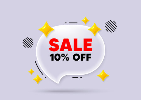 Sale chat speech bubble. Social media concept. Sale 10 percent off discount. Promotion price offer sign. Retail badge symbol. 3d sparkles chat bubble. Vectorのイラスト素材