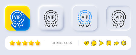 Vip award line icon. Neumorphic, Flat shadow, 3d buttons. Very important person medal sign. Member club privilege symbol. Line vip award icon. Social media icons. Vectorのイラスト素材