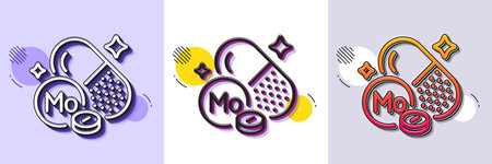 Molybdenum mineral line icon. Halftone dotted pattern. Gradient icon with grain shadow. Chemical element Mo sign. Capsule or pill symbol. Line molybdenum mineral icon. Various designs. Vectorのイラスト素材