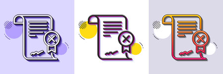 Reject certificate line icon. Halftone dotted pattern. Gradient icon with grain shadow. Decline document sign. Wrong file. Line reject certificate icon. Various designs. Vectorのイラスト素材