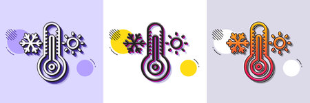 Thermometer line icon. Halftone dotted pattern. Gradient icon with grain shadow. Cold and warm...