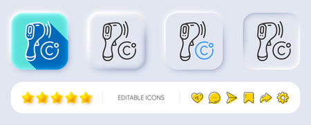 Electronic thermometer line icon. Neumorphic, Flat shadow, 3d buttons. Temperature scanner sign. Fever measuring symbol. Line electronic thermometer icon. Social media icons. Vectorのイラスト素材
