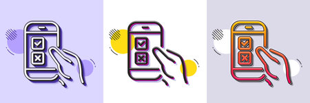 Mobile survey line icon. Halftone dotted pattern. Gradient icon with grain shadow. Select answer sign. Business interview symbol. Line mobile survey icon. Various designs. Vectorのイラスト素材