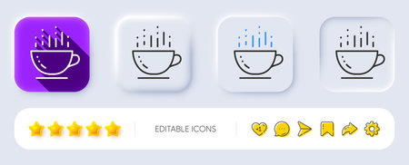 Coffee cup line icon. Neumorphic, Flat shadow, 3d buttons. Hot cappuccino sign. Tea drink mug symbol. Line coffee cup icon. Social media icons. Vectorのイラスト素材