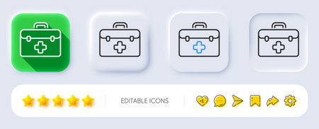 First aid line icon. Neumorphic, Flat shadow, 3d buttons. Medicical kit sign. Pharmacy medication symbol. Line first aid icon. Social media icons. Vectorのイラスト素材