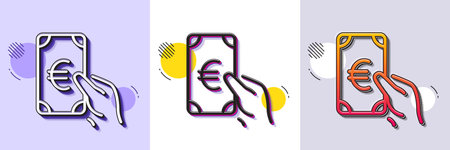Hold Cash money line icon. Halftone dotted pattern. Gradient icon with grain shadow. Banking currency sign. Euro or EUR symbol. Line finance icon. Various designs. Vectorのイラスト素材