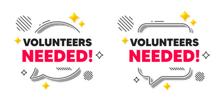 Volunteers needed chat speech bubble. Social media concept. Volunteers needed tag. Volunteering service sign. Charity work symbol. 3d flare stars chat bubble. Vectorのイラスト素材