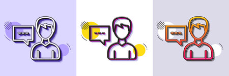 User communication line icon. Halftone dotted pattern. Gradient icon with grain shadow. Male Person with chat speech bubble sign. Human silhouette symbol. Line person talk icon. Vectorのイラスト素材