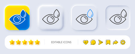 Eye drops line icon. Neumorphic, Flat shadow, 3d buttons. Oculist clinic sign. Optometry vision symbol. Line eye drops icon. Social media icons. Vectorのイラスト素材