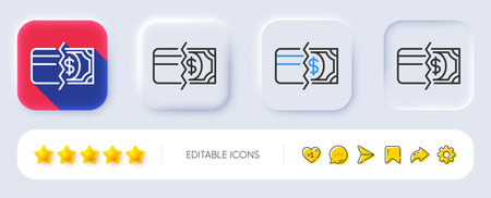 Credit card or cash line icon. Neumorphic, Flat shadow, 3d buttons. Payment methods sign. Line payment methods icon. Social media icons. Vectorのイラスト素材