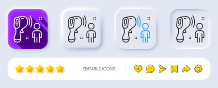 Electronic thermometer line icon. Neumorphic, Flat shadow, 3d buttons. Temperature scanner sign. Fever measuring symbol. Line electronic thermometer icon. Social media icons. Vectorのイラスト素材