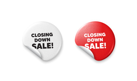 Closing down sale sticker tags. Glitter paper price badge. Closing down sale. Special offer price sign. Advertising discounts symbol. Offer round sticker. Promo banner. Vectorのイラスト素材