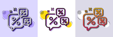 Discounts chat bubbles line icon. Halftone dotted pattern. Gradient icon with grain shadow. Sale offer sign. Promotion price symbol. Line discounts chat icon. Various designs. Vectorのイラスト素材