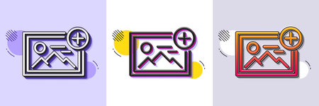 Add photo line icon. Halftone dotted pattern. Gradient icon with grain shadow. Image thumbnail sign. Picture placeholder symbol. Line add photo icon. Various designs. Vectorのイラスト素材