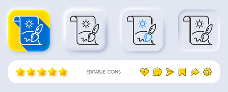 Creative painting brush line icon. Neumorphic, Flat shadow, 3d buttons. Creativity sign. Graphic art symbol. Line creative painting icon. Social media icons. Vectorのイラスト素材