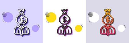 Businessman earnings line icon. Halftone dotted pattern. Gradient icon with grain shadow. Dollar money bag sign. Line manager icon. Various designs. Vectorのイラスト素材