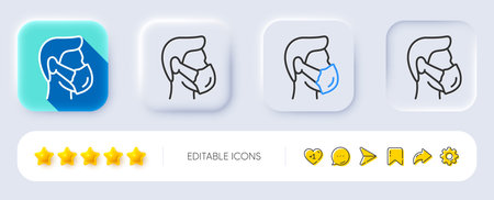 Medical mask line icon. Neumorphic, Flat shadow, 3d buttons. Safety breathing respiratory mask sign....