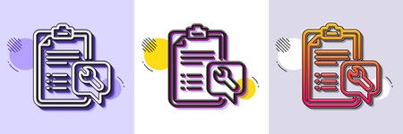 Spanner tool line icon. Halftone dotted pattern. Gradient icon with grain shadow. Repair service checklist sign. Fix instruments symbol. Line spanner icon. Various designs. Vectorのイラスト素材