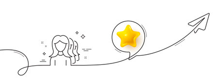 Group of Women line icon. Continuous line with share plane. Human communication symbol. Teamwork sign. 3d star in speech bubble. Women Headhunting single line ribbon. Loop curve pattern. Vectorのイラスト素材