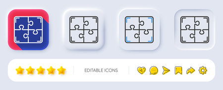Puzzle line icon. Neumorphic, Flat shadow, 3d buttons. Engineering strategy sign. Line puzzle icon. Social media icons. Vectorのイラスト素材