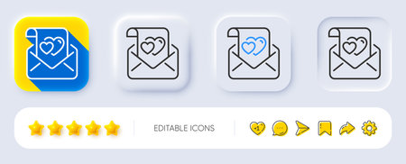 Love letter line icon. Neumorphic, Flat shadow, 3d buttons. Valentine sign. Couple relationships symbol. Line love letter icon. Social media icons. Vectorのイラスト素材