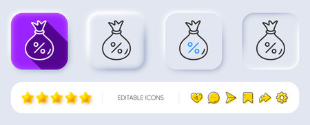 Loan line icon. Neumorphic, Flat shadow, 3d buttons. Money bag sign. Credit percentage symbol. Line loan icon. Social media icons. Vectorのイラスト素材