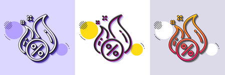 Loan percent line icon. Halftone dotted pattern. Gradient icon with grain shadow. Hot discount sign. Credit percentage symbol. Line hot loan icon. Various designs. Vectorのイラスト素材