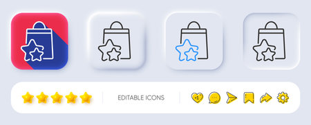 Loyalty points line icon. Neumorphic, Flat shadow, 3d buttons. Bonus bags. Discount program symbol. Line loyalty points icon. Social media icons. Vectorのイラスト素材