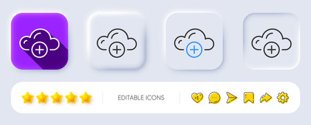 Cloud computing line icon. Neumorphic, Flat shadow, 3d buttons. Internet data storage sign. Add file symbol. Line cloud computing icon. Social media icons. Vectorのイラスト素材