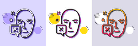 Face declined line icon. Halftone dotted pattern. Gradient icon with grain shadow. Human profile sign. Facial identification error symbol. Line face declined icon. Various designs. Vectorのイラスト素材