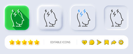 Stress line icon. Neumorphic, Flat shadow, 3d buttons. Anxiety depression sign. Mental health symbol. Line stress icon. Social media icons. Vectorのイラスト素材
