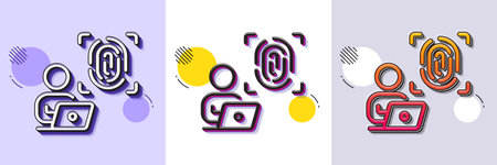 Computer fingerprint line icon. Halftone dotted pattern. Gradient icon with grain shadow. Finger...