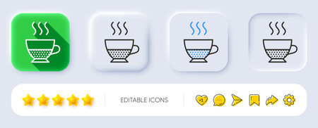 Doppio coffee icon. Neumorphic, Flat shadow, 3d buttons. Hot drink sign. Beverage symbol. Line doppio icon. Social media icons. Vectorのイラスト素材