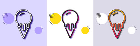 Ice cream cone line icon. Halftone dotted pattern. Gradient icon with grain shadow. Vanilla sundae waffle cone sign. Frozen summer dessert symbol. Line ice cream icon. Various designs. Vectorのイラスト素材