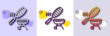 Grill line icon. Halftone dotted pattern. Gradient icon with grain shadow. Barbecue fish basket sign. Meat brazier cooker utensils symbol. Line fish grill icon. Various designs. Vectorのイラスト素材