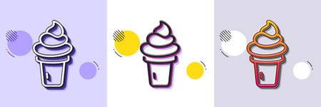 Ice cream cone line icon. Halftone dotted pattern. Gradient icon with grain shadow. Vanilla sundae waffle cone sign. Frozen summer dessert symbol. Line ice cream icon. Various designs. Vectorのイラスト素材