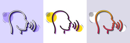 Human sing line icon. Halftone dotted pattern. Gradient icon with grain shadow. Talk sign. Person...